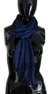 Costume National Blue Silk Shawl Foulard Fringes Scarf In Blue