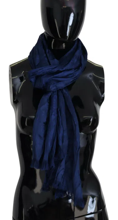 Costume National Blue Silk Shawl Foulard Fringes Women's Scarf