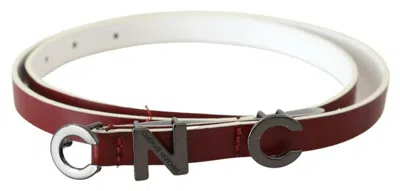 Costume National Maroon Leather Logo Skinny Fashion In Maroon And Black