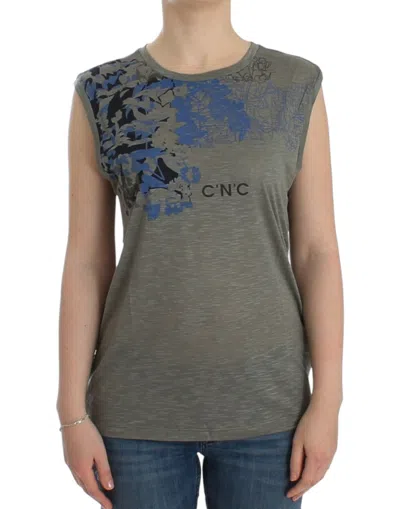 Costume National Chic Sleeveless Top With Blue Women's Detailing In Gray