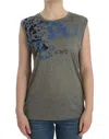 COSTUME NATIONAL COSTUME NATIONAL CHIC SLEEVELESS GRAY TOP WITH BLUE WOMEN'S DETAILING