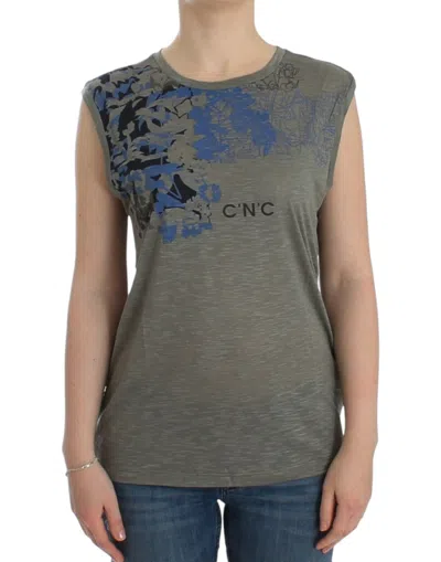 COSTUME NATIONAL COSTUME NATIONAL CHIC SLEEVELESS GRAY TOP WITH BLUE WOMEN'S DETAILING