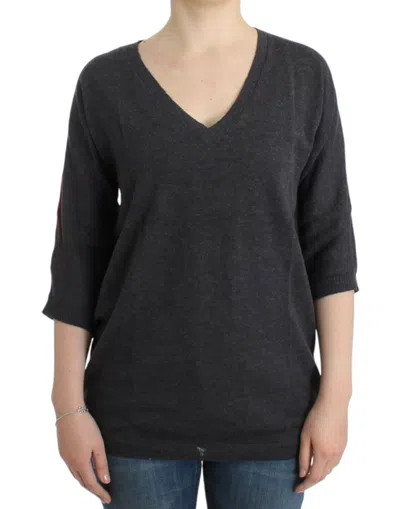 Costume National Chic V-neck Alpaca Blend Short Sleeve Sweater In Gray