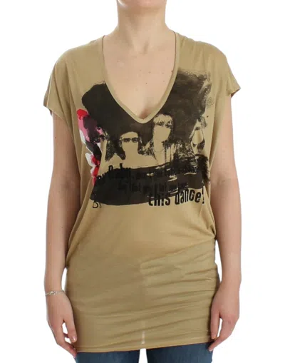 Costume National Chic V-neck Tunic Top With Motive Print In Beige