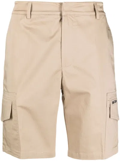 Costume National Contemporary Logo-plaque Concealed-fastening Cargo Shorts In Neutrals