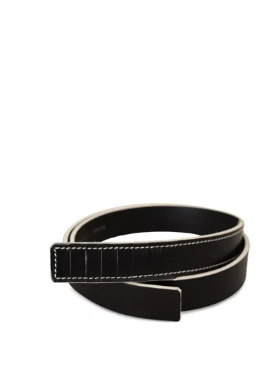 Costume National Leather With Contrast Topstitching Belt In Black