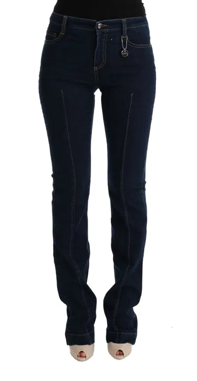 Costume National Cotton Bootcut Flared Jeans In Blue