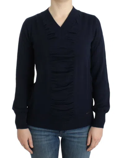 Costume National Dark Blue V-neck Wool Women's Sweater