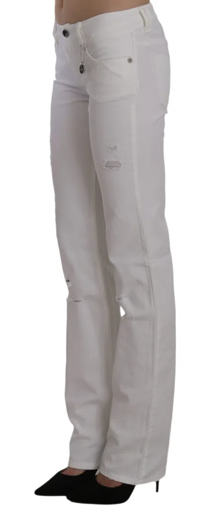 Costume National Distressed Cotton Jeans In White