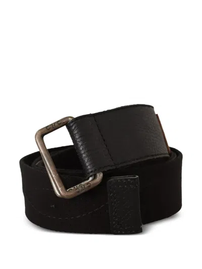 Costume National Cotton Leather Metal Buckle Belt In Black