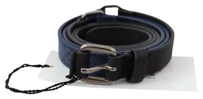 Costume National Black Blue Leather Silver Logo Belt