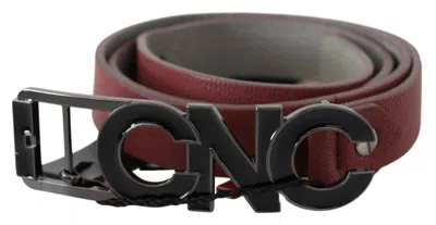 Costume National Maroon Skinny Leather Logo Fashion Belt In Marrone
