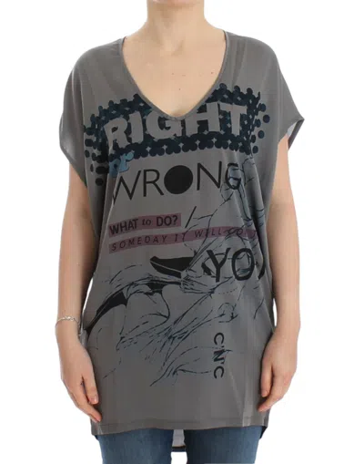 Costume National Elegant V-neck Tunic With Motive Print In Gray