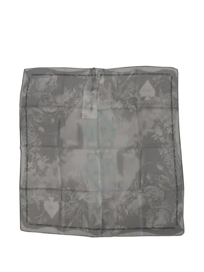 Costume National Floral-print Silk Scarf In Gray