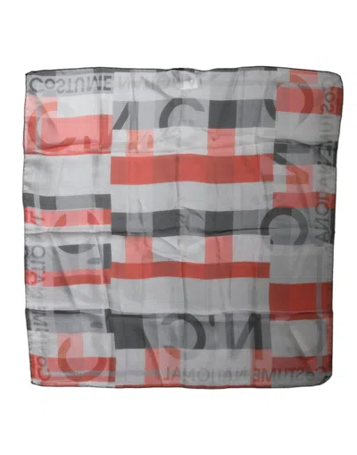 COSTUME NATIONAL COSTUME NATIONAL GRAY RED SILK SQUARE NECK WRAP WOMEN'S SCARF
