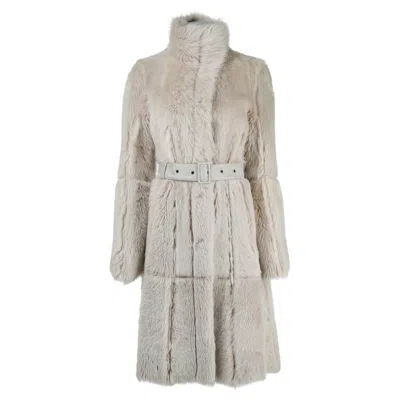 Pre-owned Costume National Ivory Belted Fur Coat, Attributed To F/w 2000, It 42 In White