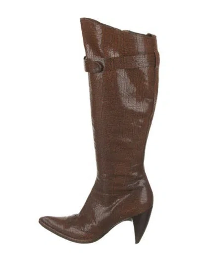 Pre-owned Costume National Leather Animal Print Boots In Brown