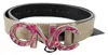 Costume National Beige Leather Pink Letter Logo Buckle Belt In Beige