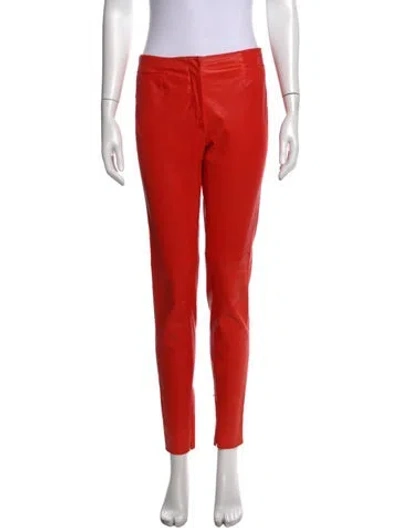 Pre-owned Costume National Leather Skinny Leg Pants In Red
