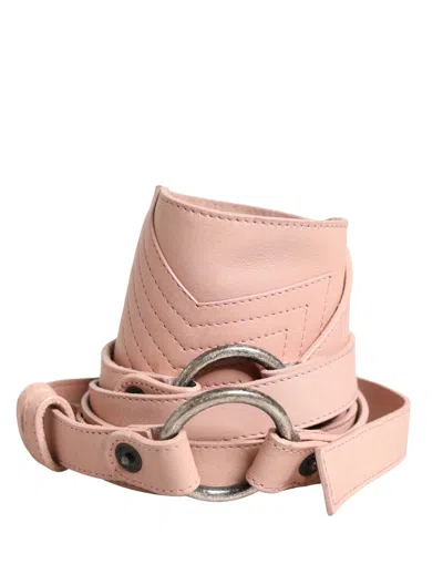 Pre-owned Costume National Light Pink Leather Wide Waist Round Buckle Women's Belt ()