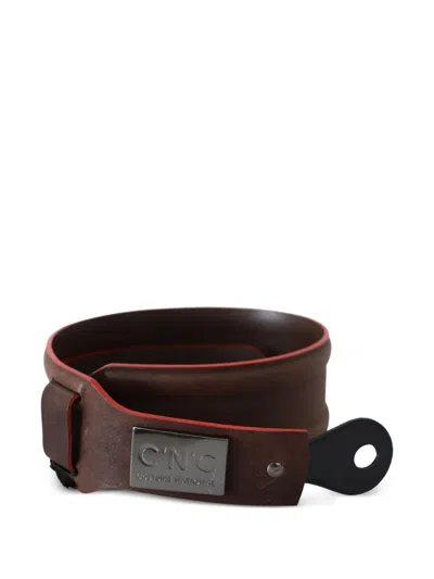 Costume National Logo-plate Leather Belt In Burgundy