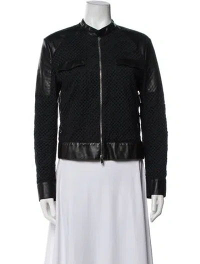 Pre-owned Costume National Patterned Biker Jacket In Black