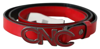 Costume National Red Black Reversible Leather Logo Buckle Women's Belt