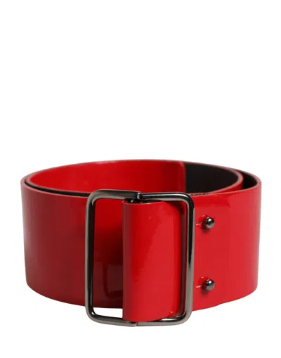Pre-owned Costume National Red Wide Waist Silver Metal Buckle Women's Belt ()