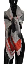 Costume National Gray Red Shawl Foulard Wrap Scarf In Multi