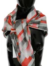 Costume National Gray Red Silk Shawl Foulard Wrap  Scarf In Grey