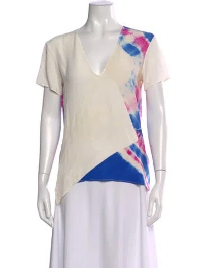 Pre-owned Costume National Silk Tie-dye Print Top In White