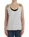 Costume National Elegant Monochrome Sleeveless Top With Gold Accents In Beige