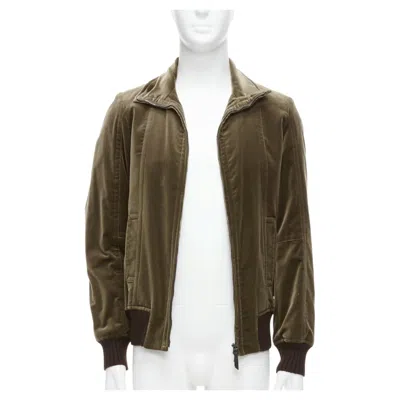 Pre-owned Costume National Smoked Khaki Cotton Blend Velvet Panelled Zip Bomber It50 L In Black