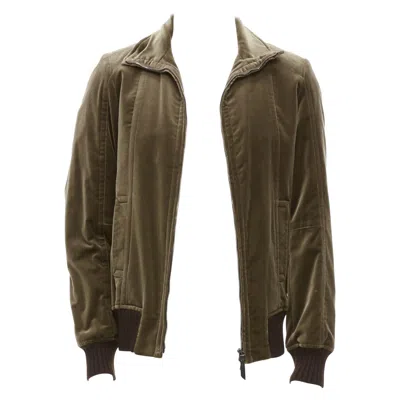 Pre-owned Costume National Smoked Khaki Cotton Blend Velvet Panelled Zip Bomber It50 L In Black