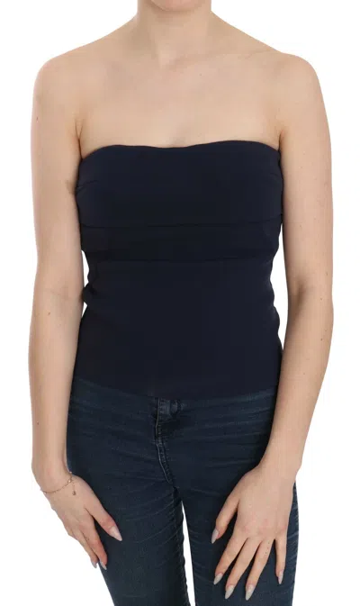 Costume National Strapless Zipper Back Tube Top Women's Blouse In Blue