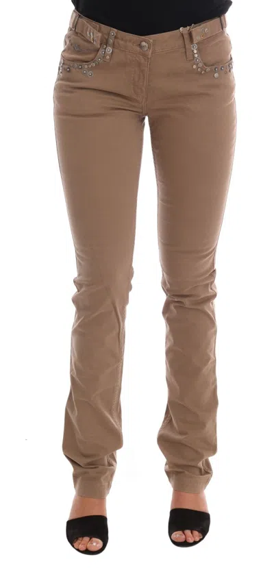 Costume National Studded Cotton-stretch Slim-fit Jeans In Neutral