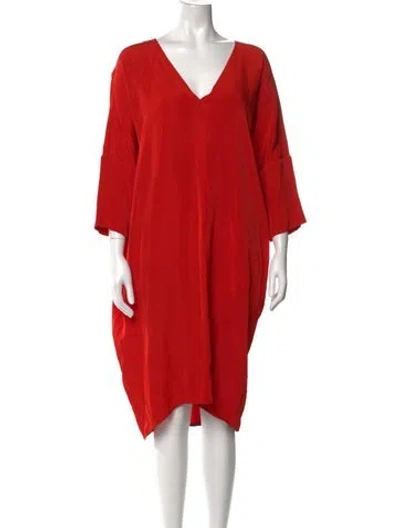 Pre-owned Costume National V-neck Knee-length Dress In Red