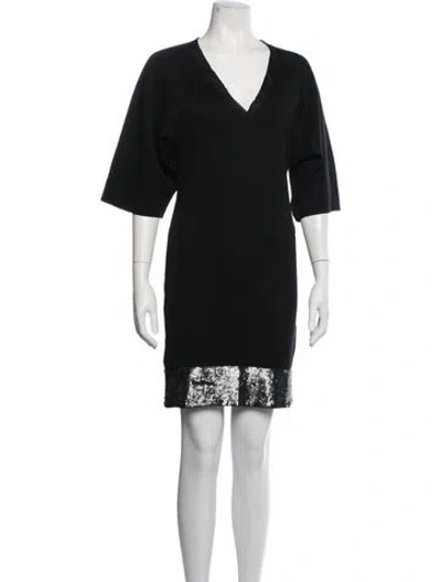 Pre-owned Costume National V-neck Mini Dress In Black