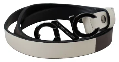 Costume National White Black Leather Letter Logo Buckle Women's Belt