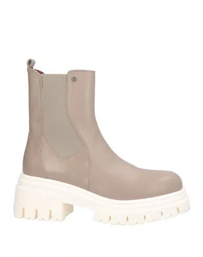 Costume National Woman Ankle Boots Taupe Size 11 Leather In Gray