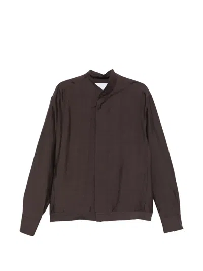 Costumein Base Otax Buttoned Collarless Shirt In Brown