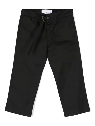 Costumein Kids' Belted Cotton Trousers In Black