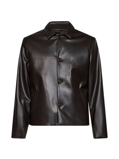 Costumein Button-up Faux-leather Jacket In Brown