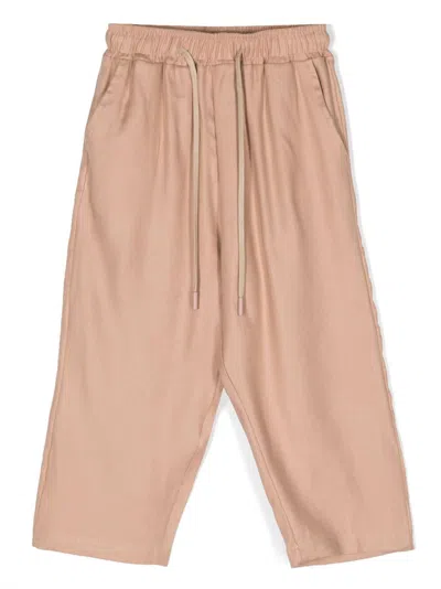 Costumein Kids' Drawstring-waist Linen/flax-cotton Track Trousers In Pink