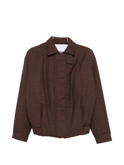 Costumein Houndstooth-pattern Zip-up Jacket In Brown