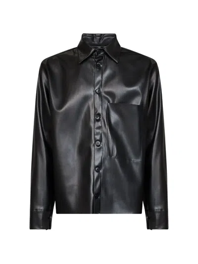 Costumein Leather-effect Chest-pocket Shirt In Black