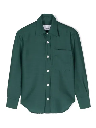Costumein Kids' Patch-pocket Virgin-wool Shirt In Green