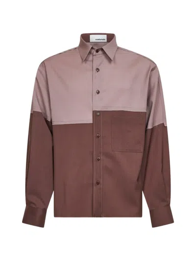 Costumein Richard Raw-cut Colour-block Shirt In Brown