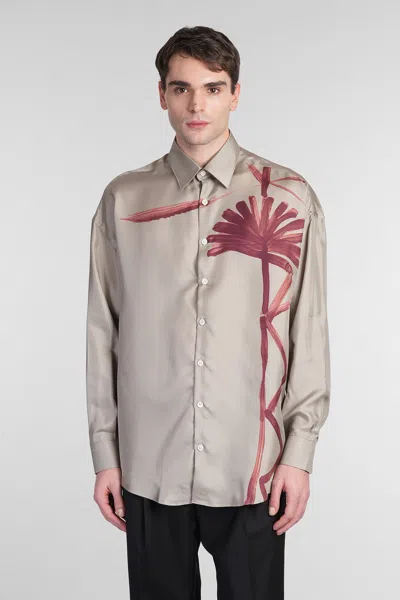 Costumein Valentino Shirt In Green Silk In Beige