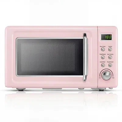 Costway 0.7 Cu.ft Retro Countertop Microwave Oven 700w Led Display Glass Turntable Pink